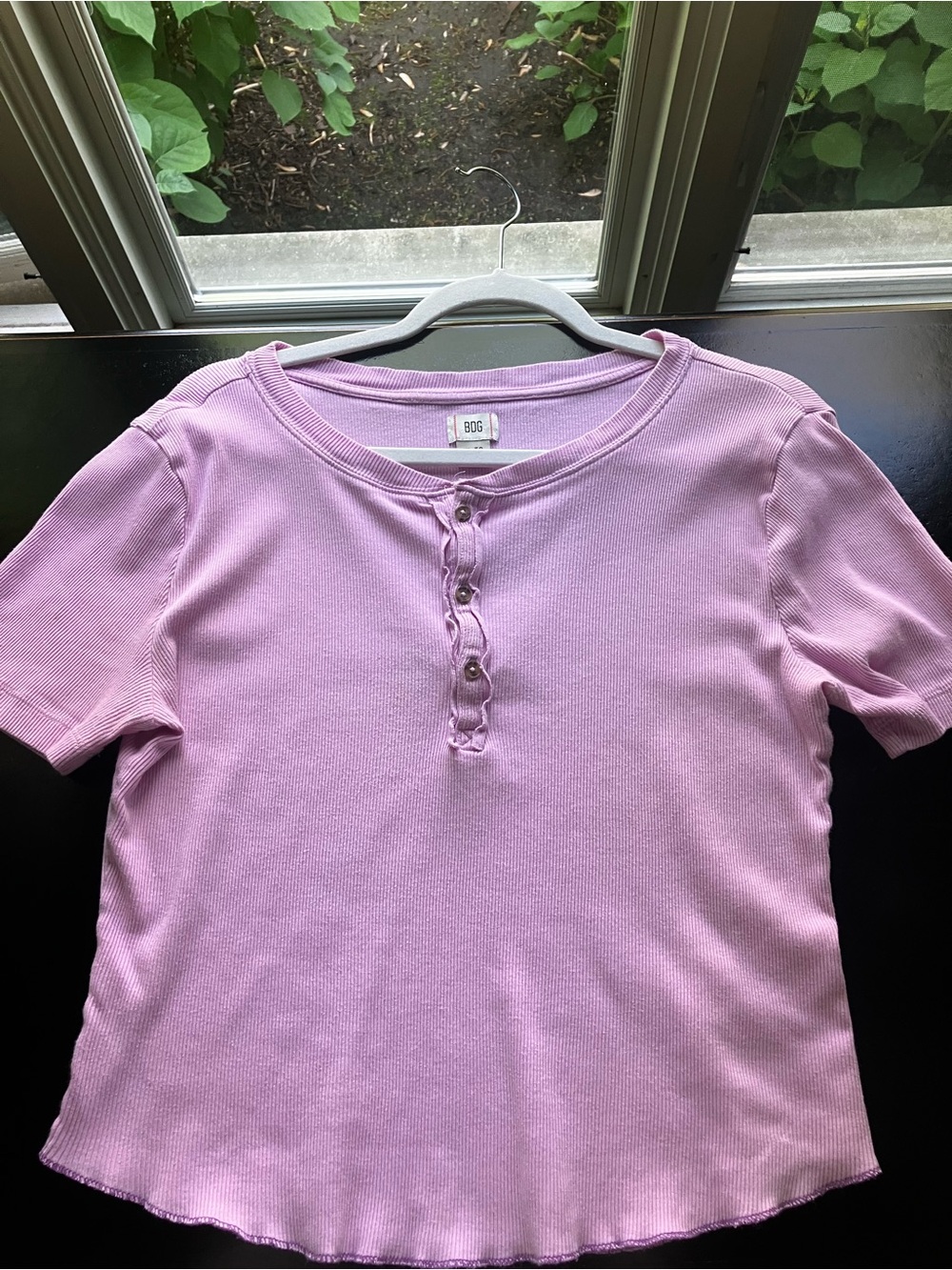 BDG Lilac Ribbed Henley Tee - Short Sleeve juniors Top